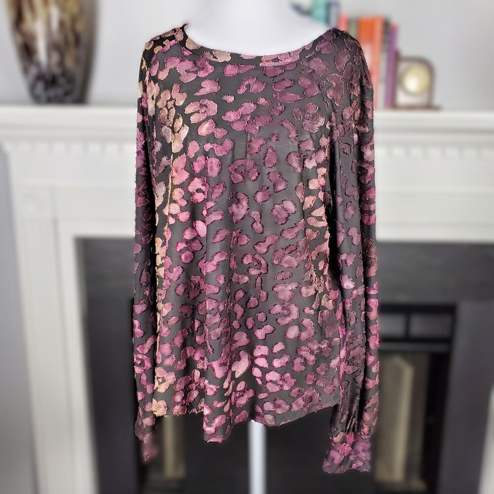 Karen Kane Stretch Velvet Burnout Animal Print Top | Size XL | Made in USA